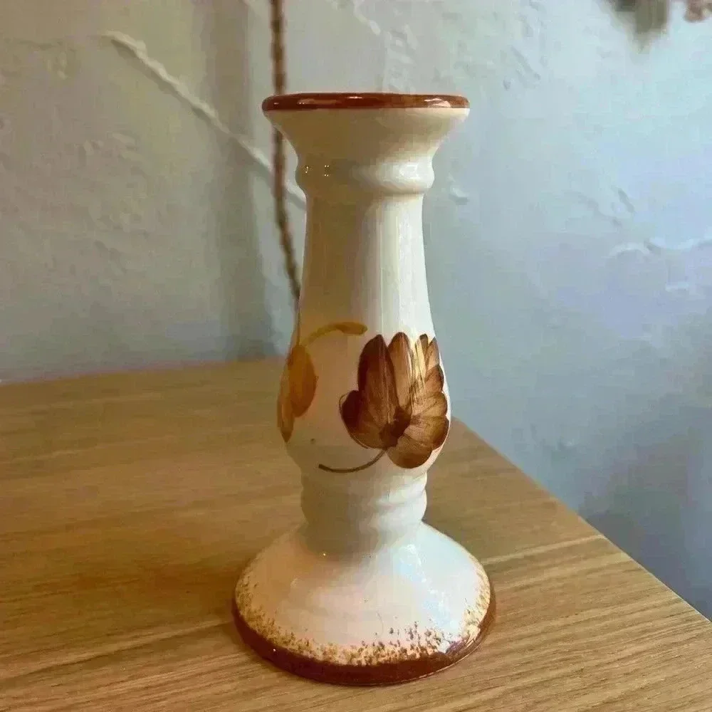 Vintage Ceramic Fall Candlestick Holder Forest leaves woodsy cottagecore boho 6“